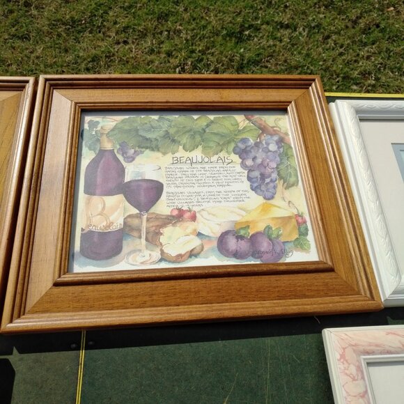 SET OF FIVE WATERCOLOR WINE PRINTS IN STEPPED PINE WOOD FRAMES WITH GLASS - Picture 14 of 16